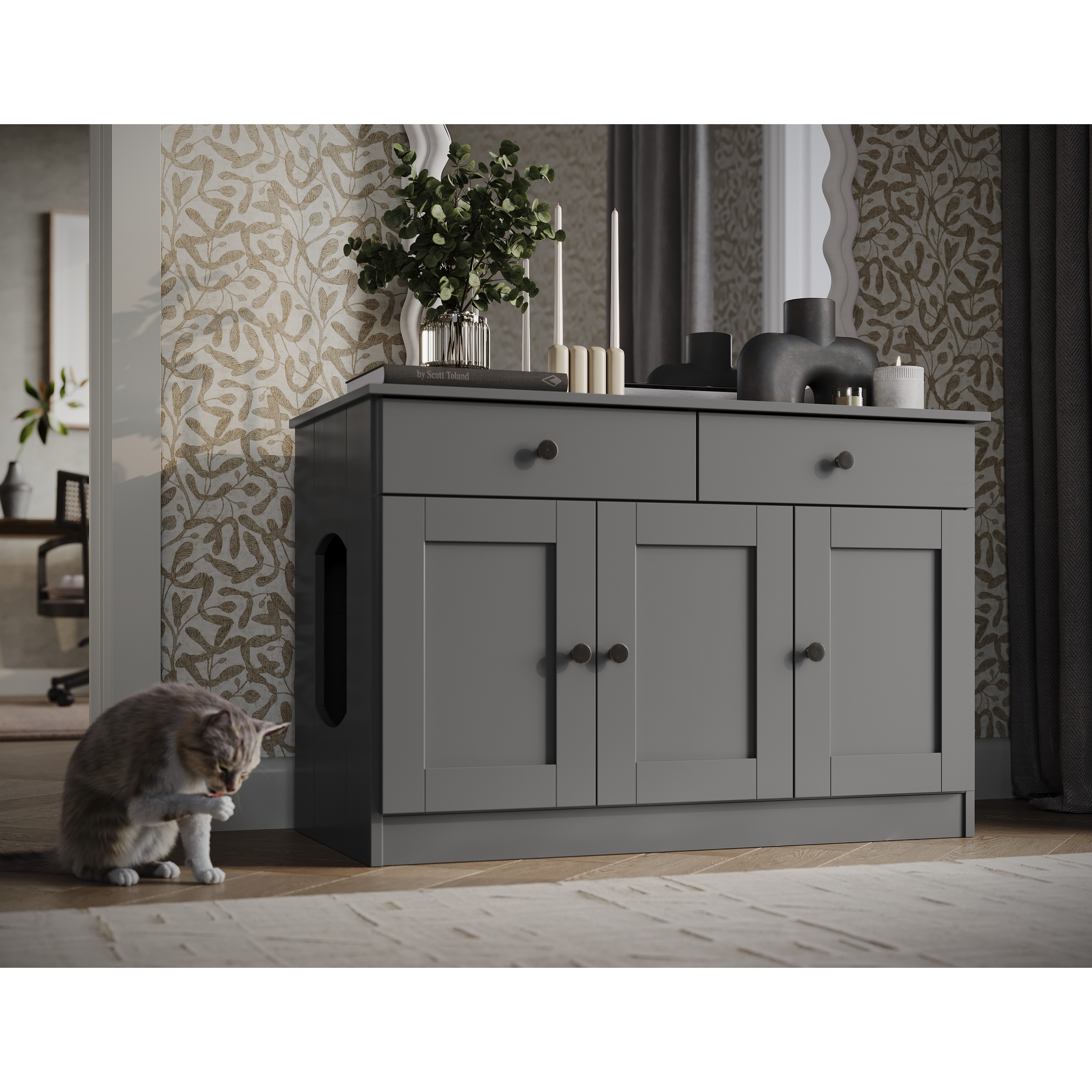 Palace Imports 100% Solid Wood Ziva 3-Door Cat Litter Box